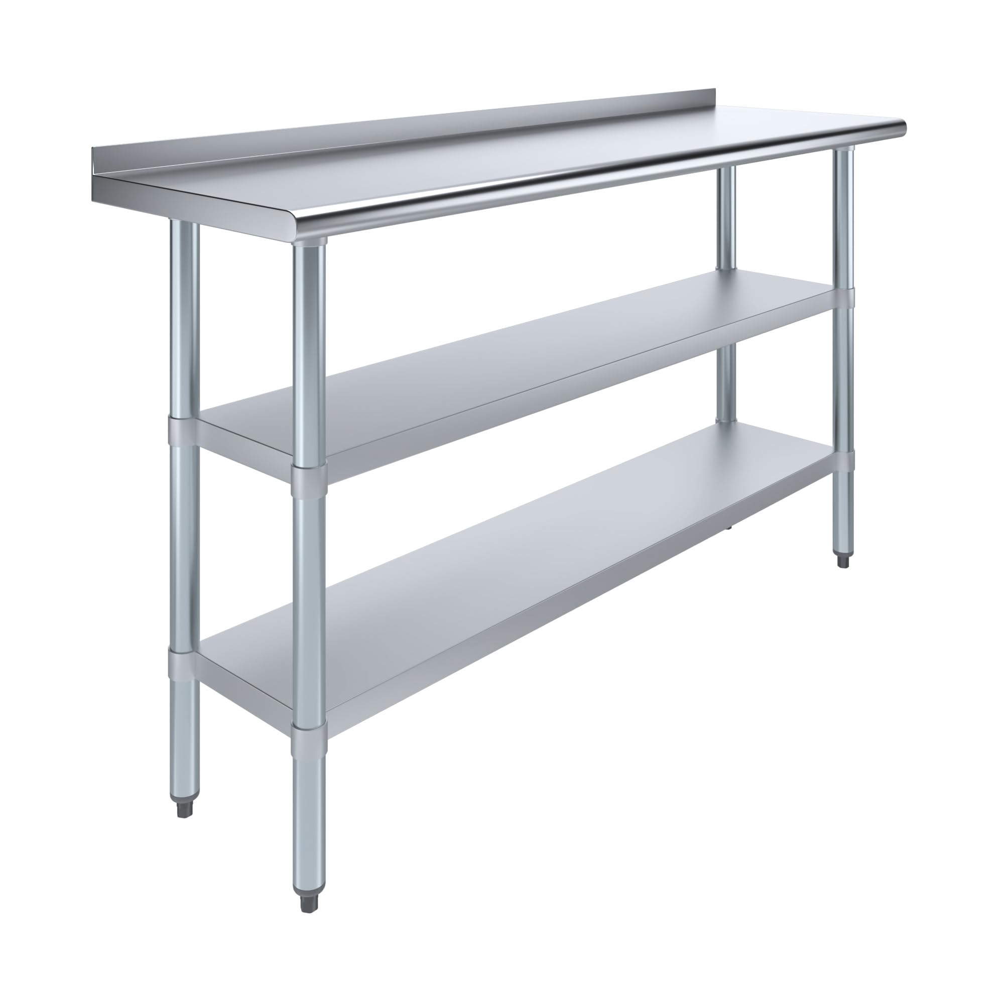 AmGood Stainless Steel Work Table with 1.5" Backsplash and 2 Shelves | Metal Kitchen Food Prep Table | NSF (60" Long x 18" Deep)