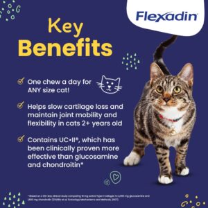 Vetoquinol Flexadin Cat Hip and Joint Support Chew with UC-II, Cat Joint Supplement, Clinically Proven and Veterinarian-Developed Formula for Hip and Joint Support Cats, 30 Count Bag