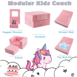 MeMoreCool Toddler Chair Glow in Dark Unicorn Kids Couch, Fold Out Modular Chair for Boy Girl, Pink Baby Sofa for Bedroom Lounge