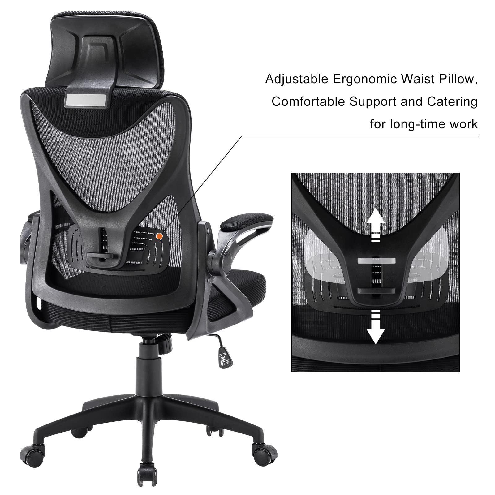 Furnimart Ergonomic Office Chair with Adjustable Headrest & Lumbar Support, Home Office Swivel Task Chair with High Back and Flip-up Armrest