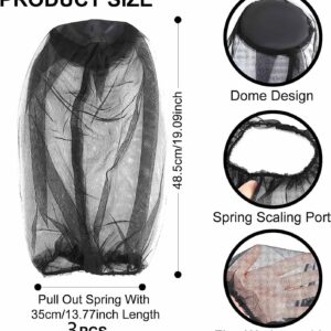 Mosquito Head Mesh Nets Gnat Face Netting Protecting Net for Any Outdoor Activities, Works Over Most Hats Comes(Total 3pcs, Black, Gray, Military)