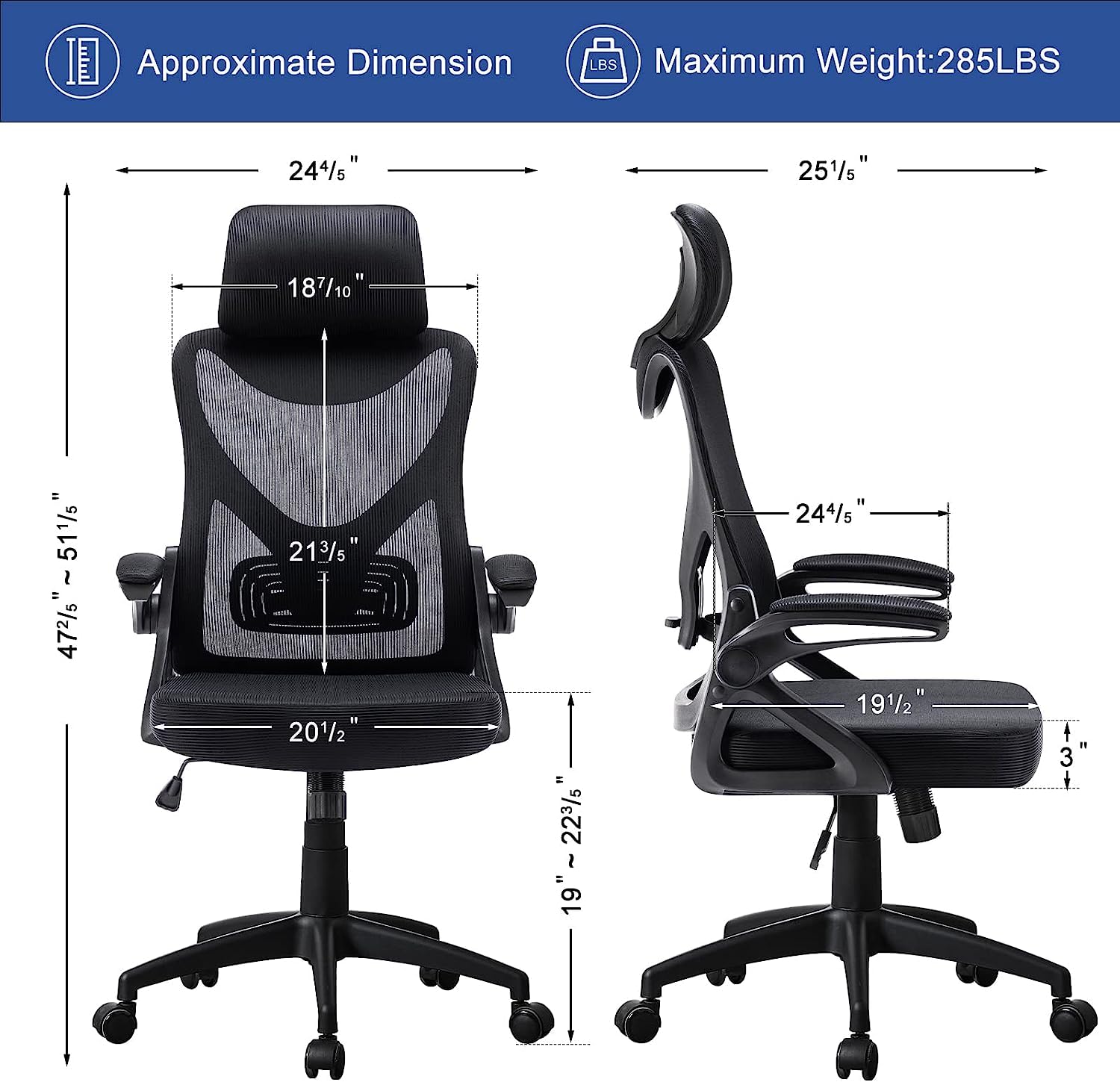 Furnimart Ergonomic Office Chair with Adjustable Headrest & Lumbar Support, Home Office Swivel Task Chair with High Back and Flip-up Armrest