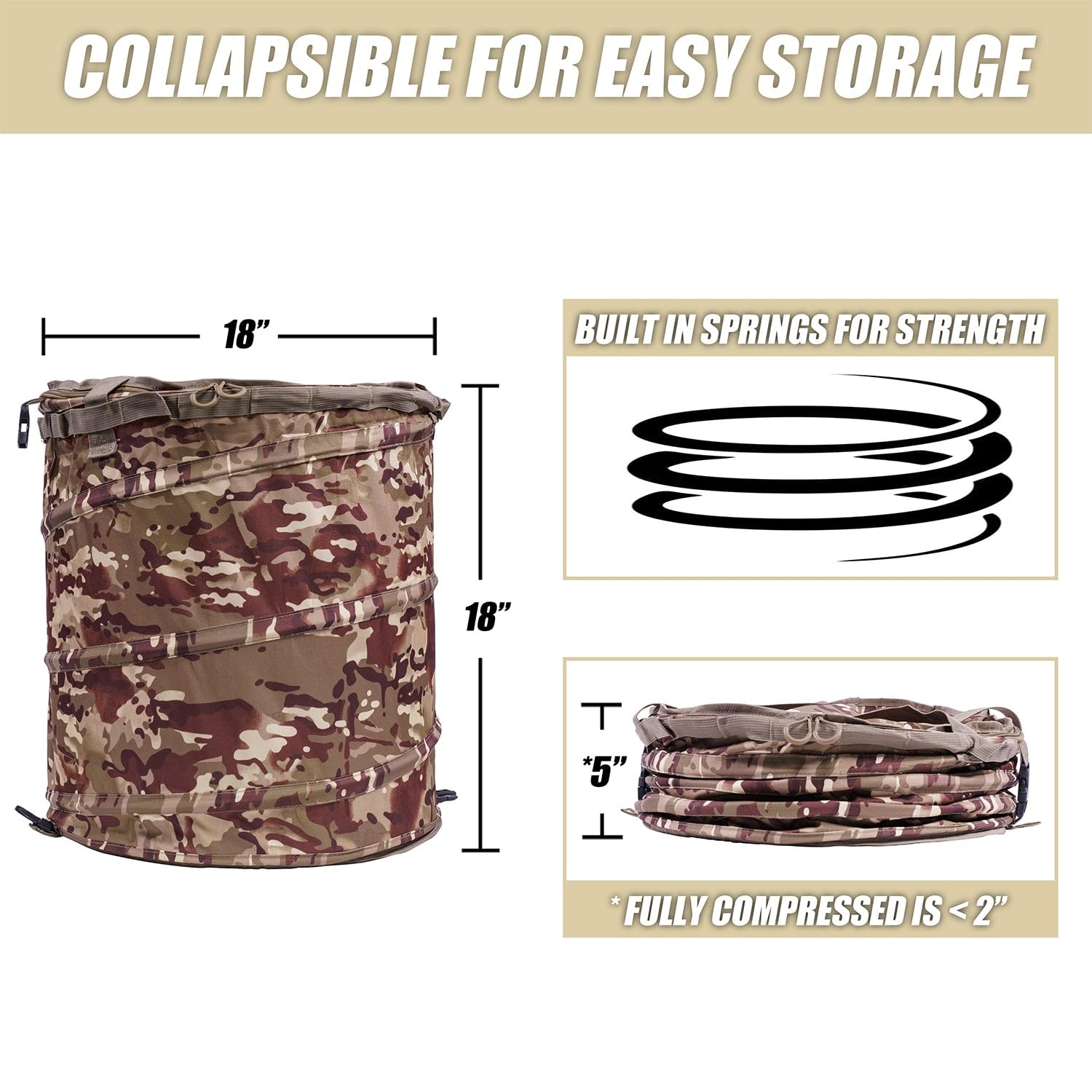 OFFGRID Collapsible Trash Can Storage Bin Pop-Up Reusable Outdoor Travel - Camouflage