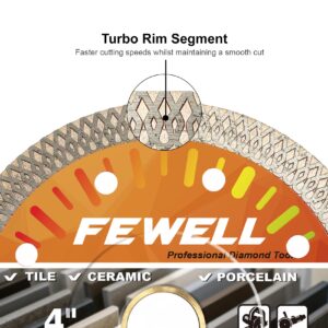 FEWELL 4.5 inch disc Super Thin 1.2mm Diamond Saw Blade, X-Teeth Diamond Dry/Wet Cutting Wheel Blade for Porcelain, Tile and Ceramic (1-Pack)