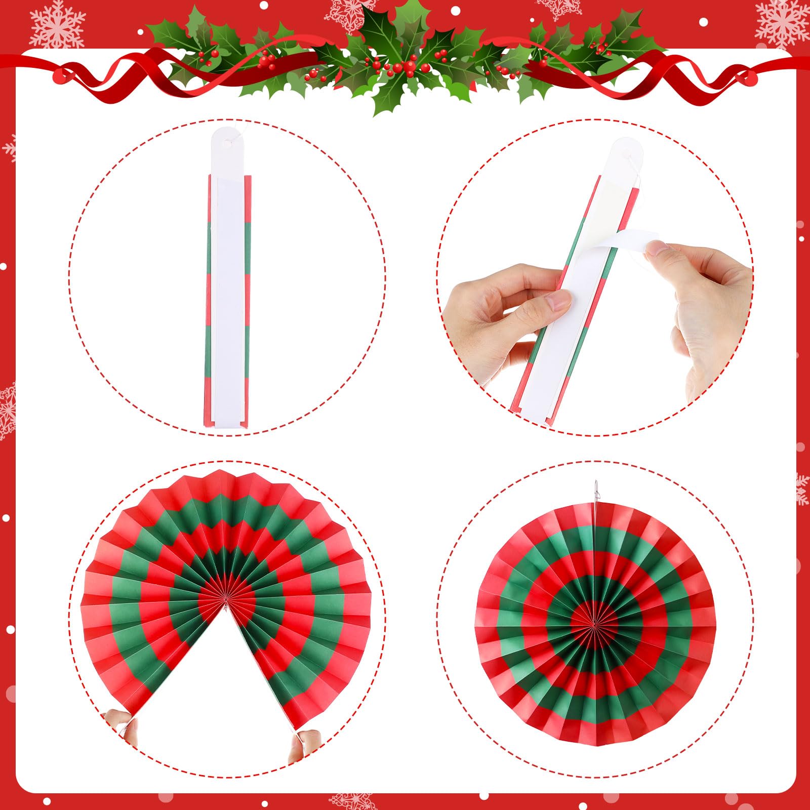 Outus Christmas Hanging Decorations Candy Paper Fans Peppermint Hanging Paper Fans Candy Cane Ceiling Wall Decor for Christmas Party Classroom Birthday Party(9 Pcs,Sweet)