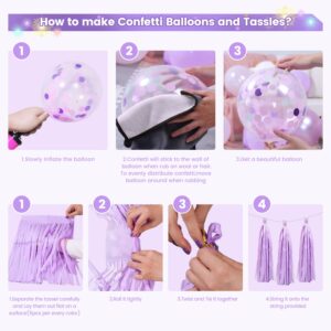 Purple Birthday Decorations for Women Girls,Pink and Purple Party Decorations set with Happy Birthday Banner,Circle Dots Garland,Foil Confetti Balloons and Tassel Garland.