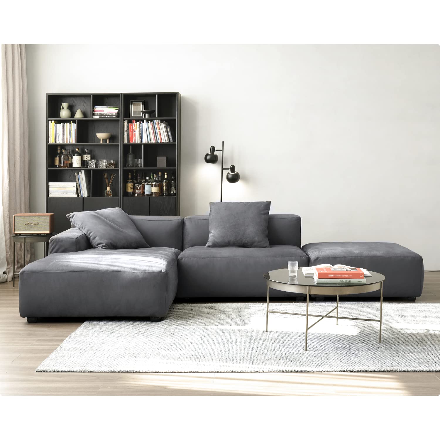 Acanva Luxury Modern Modular L-Shape Sectional Sofa Set, 3 Seat Upholstered Couch with Chaise Lounge for Living Room Bedroom Apartment, Dark Grey