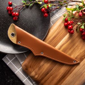 Blades Knife Push Button 5 Pcs Chef Knife PU Leather Knives Sleeves Knife Guards Universal Knife Cover Blade Case for Home Kitchen Universal Filet Knife 8 Inch