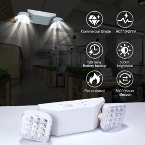 10 Pack Led Emergency Lights with Battery Backup, Commercial Emergency Light Fixture, Adjustable Dual Head Emergency Light for Business, Emergency Lighting for Home Power Failure, AC120V/277V