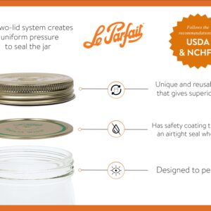 Le Parfait Familia Wiss Terrine Wide Mouth French Glass Jar w/Airtight 2-Piece System Gold Lids | Ideal for Food Storage, Canning, Meal Prep, Cake Jar & DIY Crafts | 24oz Pint/Half (Pack of 6) 750ml