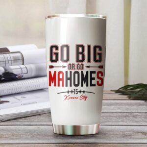 Teerabbit Patrick Mahomes II Tumbler - Go Big Or Go Mahomes - Coffee Tea Mug Insulated Tumbler With Lid - Birthday, Thanksgiving, Christmas Day Gifts For Football Fans - 20 Oz| Stainless Steel Mug