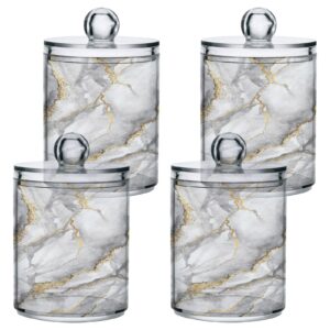 BOENLE 2 Pack Qtip Holder Dispenser White Grey Marble Bathroom Storage Canister Lid Acrylic Plastic Apothecary Jar Set Vanity Makeup Organizer for Cotton Swab/Ball/Round Pads, Floss