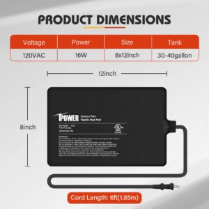 iPower 8X12 Inch 16W Under Tank Heater Warmer, 30-40 Gallon Terrarium Heat Mat for Amphibian, Plant Box or Other Small Animals, 2 Pack