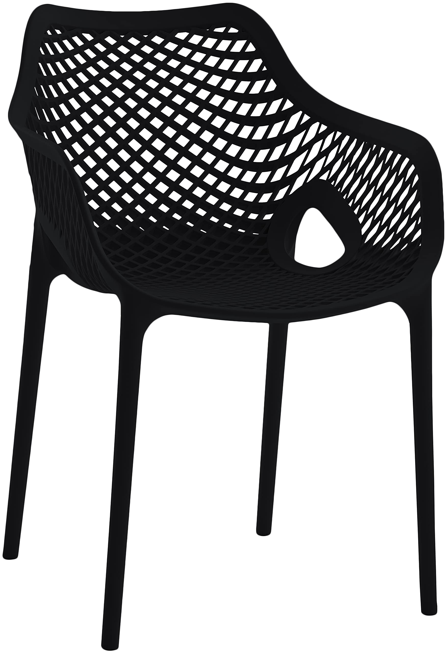 Meridian Furniture 329Black Modern | Contemporary Patio Dining Chair with Polypropylene Plastic, Weather Resisting for Indoor or Outdoor Use, Set of 4, 22.5" W x 24.5" D x 31.5" H, Black