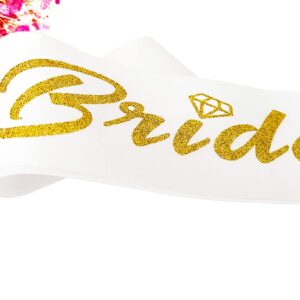 Bride and Groom to Be Sash Set, White and Black Satin Soft Sashes with Gold Glitter Letter for Bridal Shower Engagement Bachelorette Party Decorations Supplies