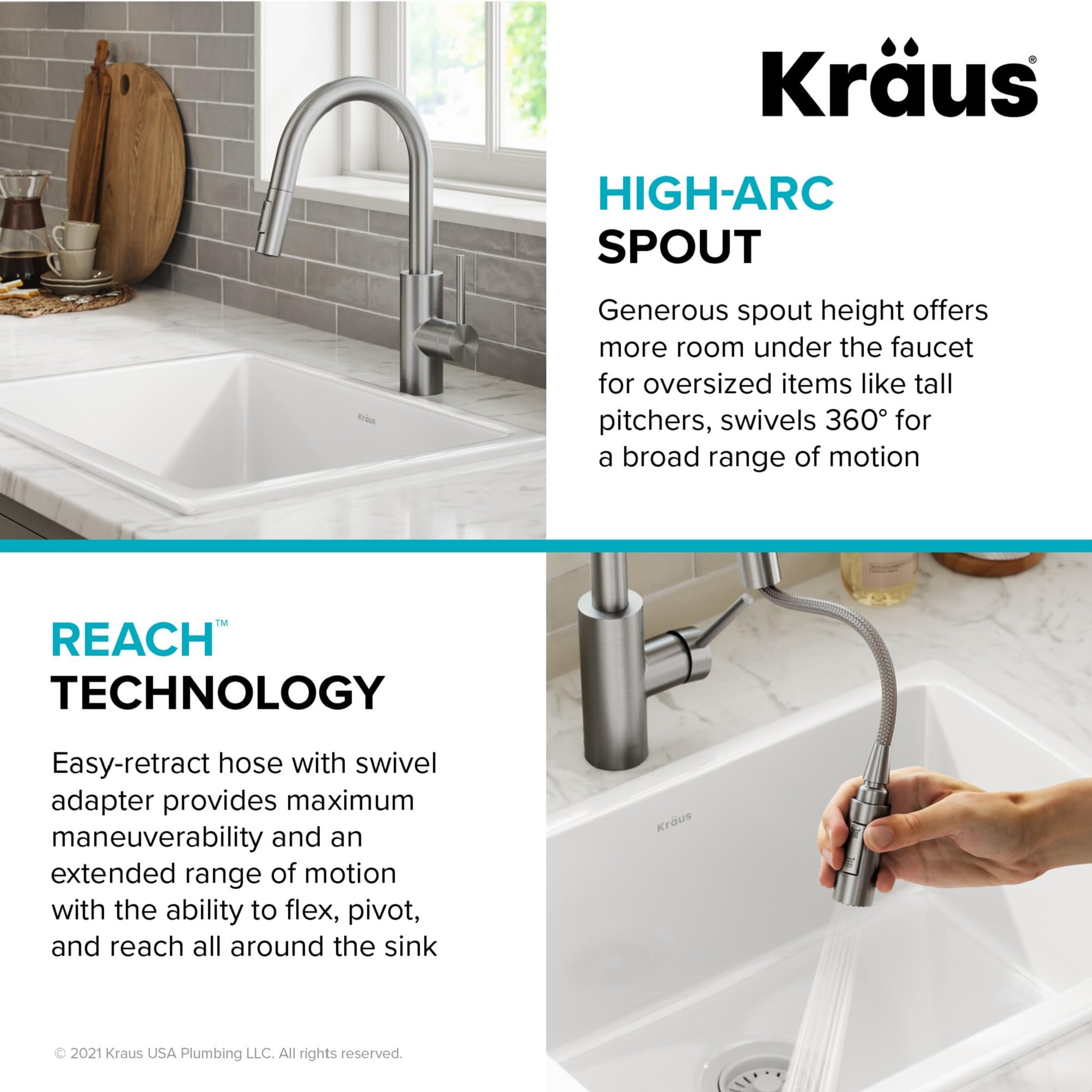 KRAUS Oletto™ Spot Free Stainless Steel Finish Dual Function Pull-Down Kitchen Faucet, KPF-2620SFS (Pack of 4)