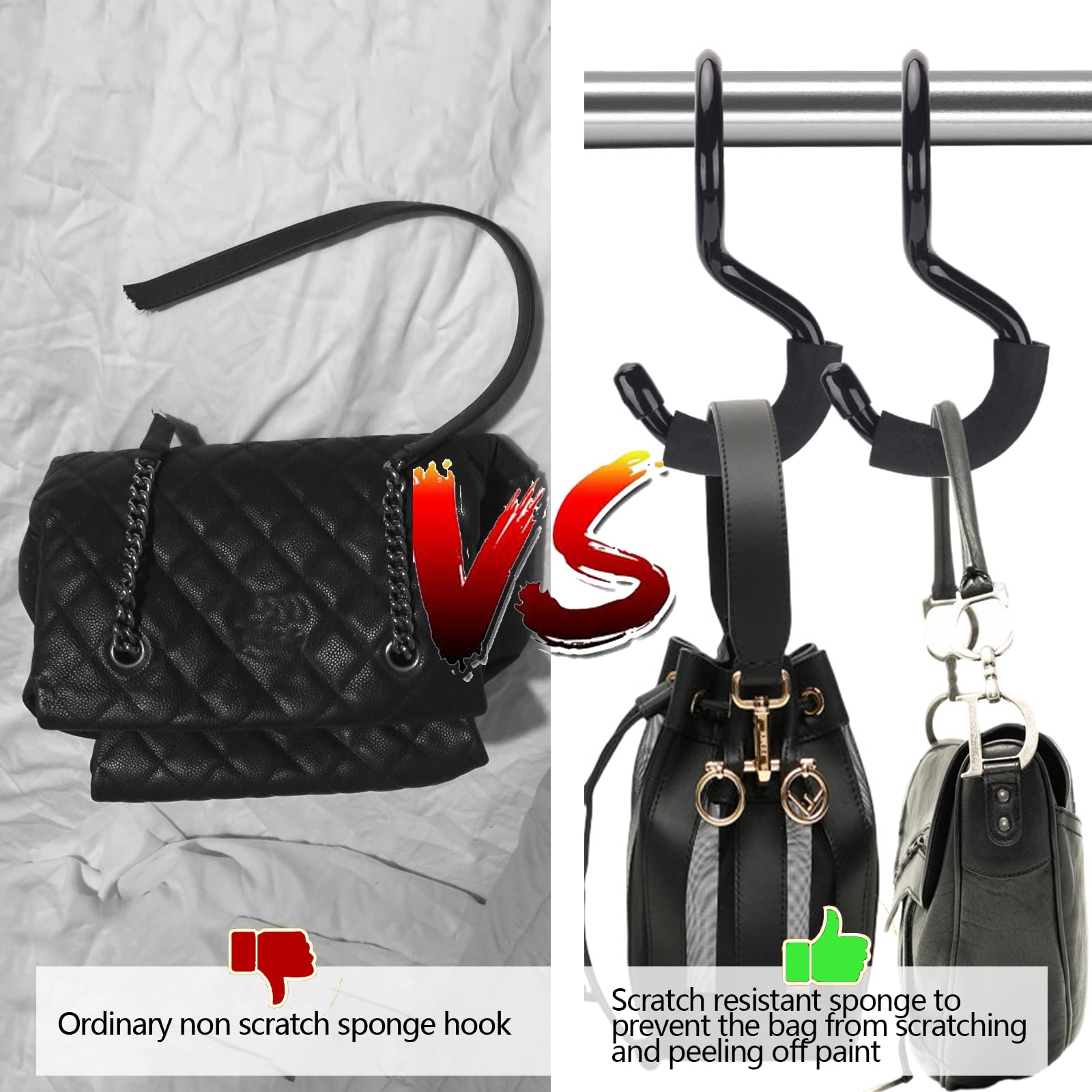 lotelf.com Purse Hanger for Closet,Unique S-Shaped Twist Design Sponge Anti Scratch Bag Hook,be Used for Handbags,Purses, Belts, Clothes,Pots,Garage Suspension Tools (2 Black+2 Pink)