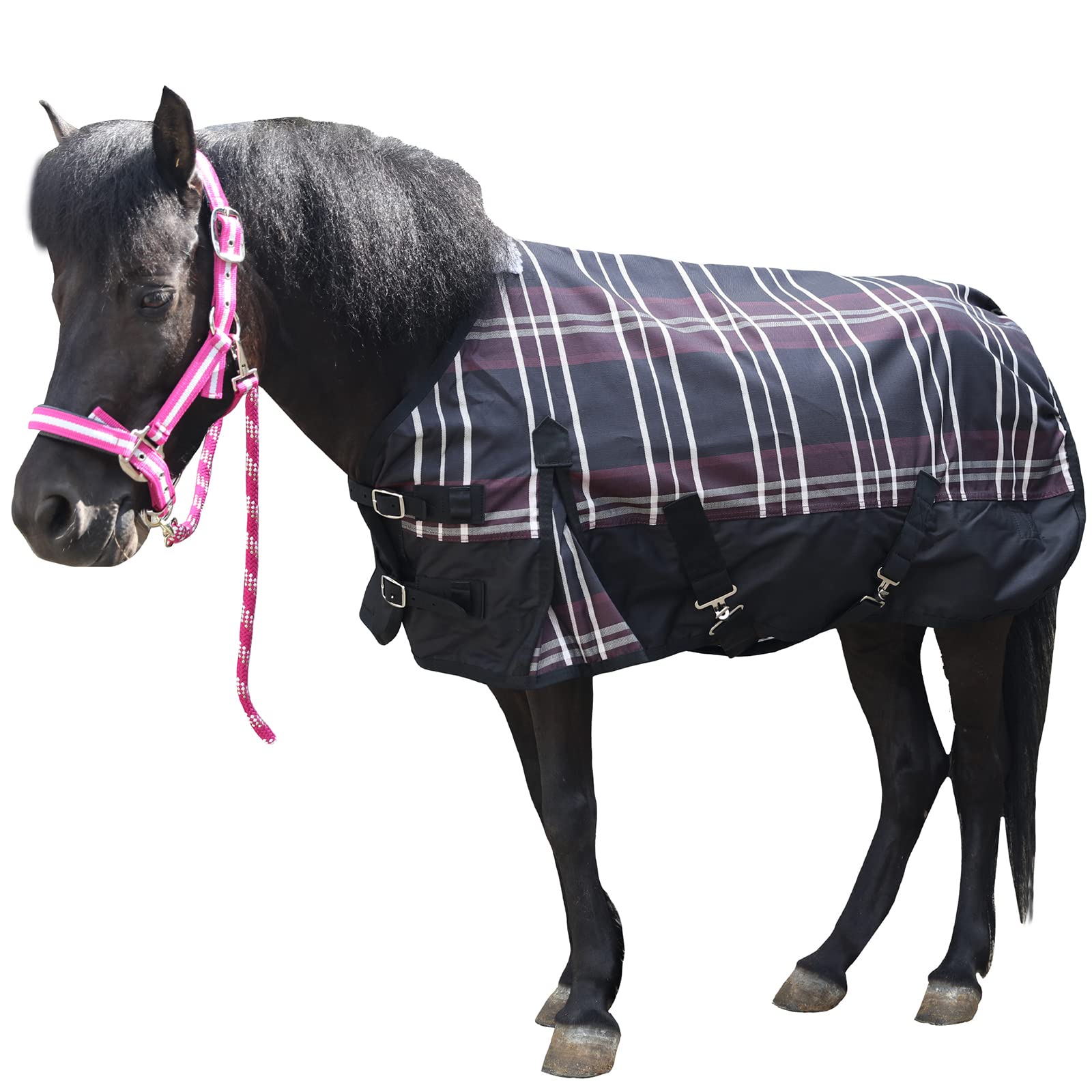 600 Denier Ripstop Poly Waterproof Miniature Horse Sheet, 0g Fill Light Weight Mini Horse Turnout Rain Sheet Redplaid 42