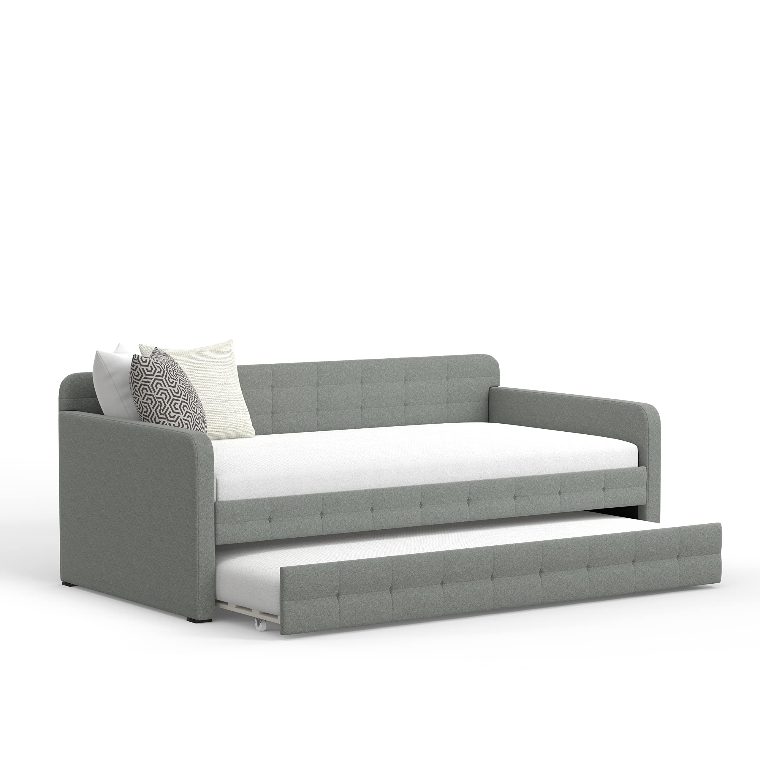 Glenwillow Home Tufted Twin Daybed with Roll-Out Trundle in Stone