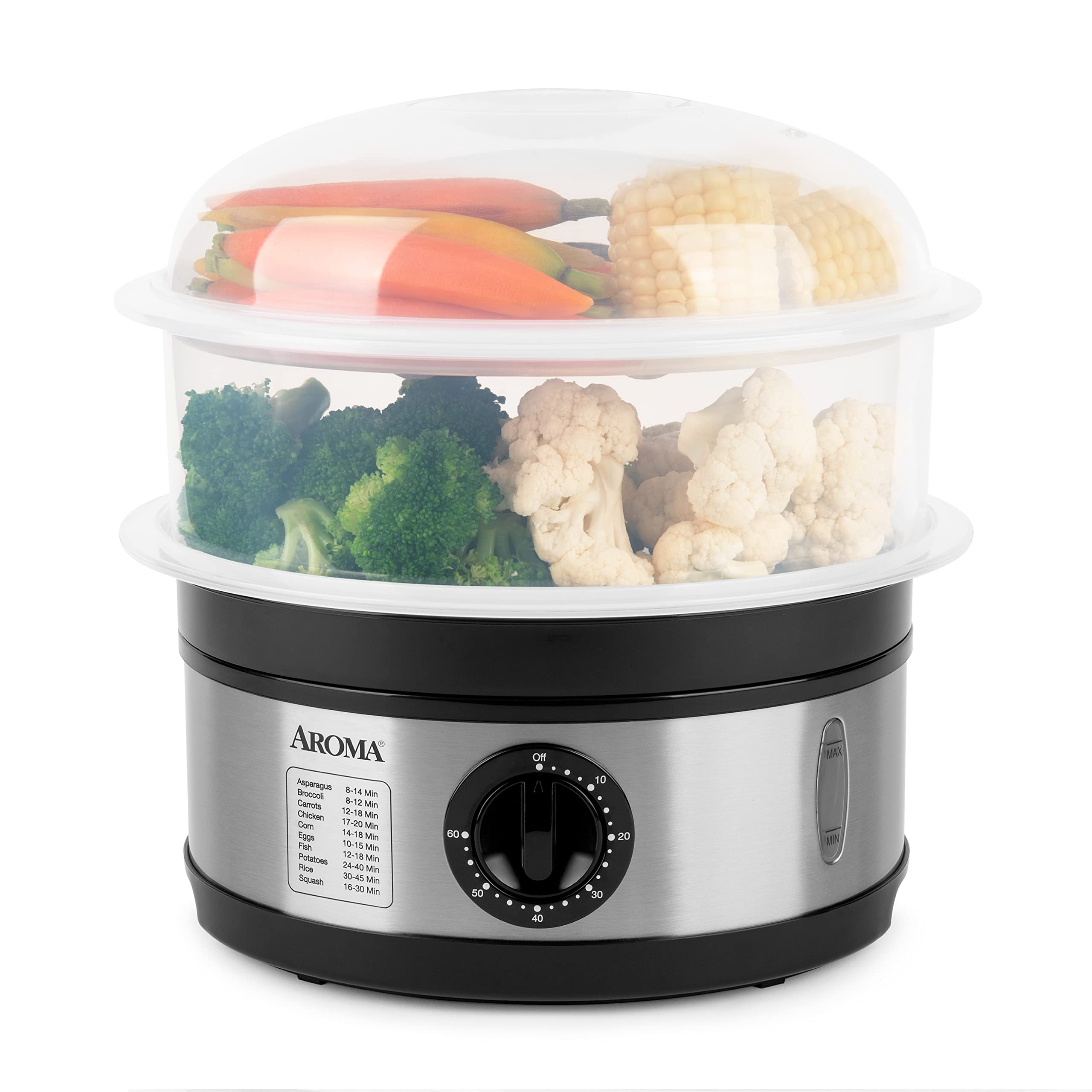 AROMA 5Qt. 2-Tier Food Steamer, BPA-Free, Dishwasher Safe (AFS-188), Black