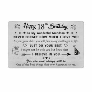 falogije 18th birthday card gifts for grandson, birthday gifts for 18 year old grandson, engraved metal wallet card