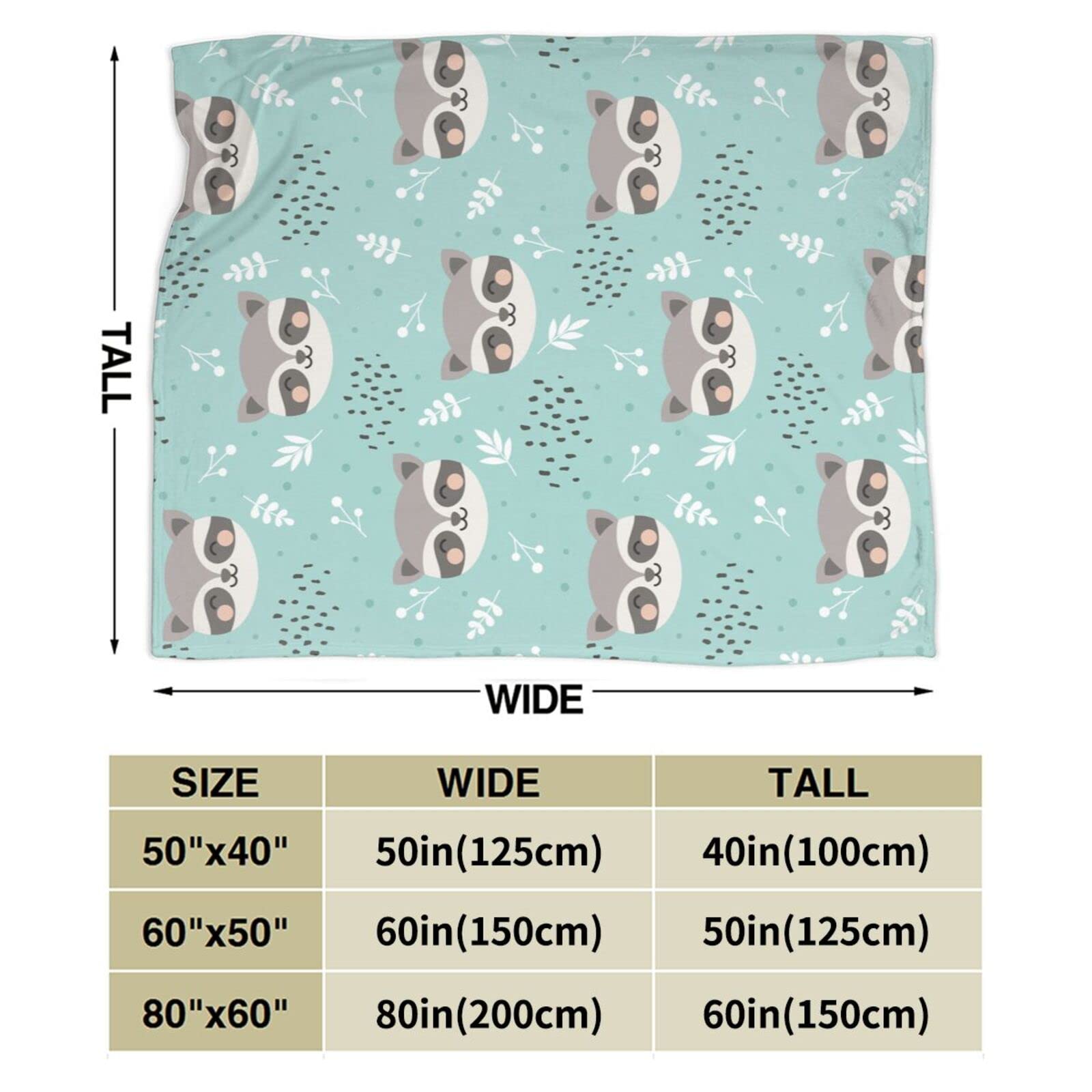 Raccoon Blanket, Super Soft Warm Bedding Cute Cartoon Throw Blankets for Couch Bedroom Bed Sofa Office, All Season Cozy Flannel Plush Blanket Gifts for Girls Boys Teens Adults, 60"X50"