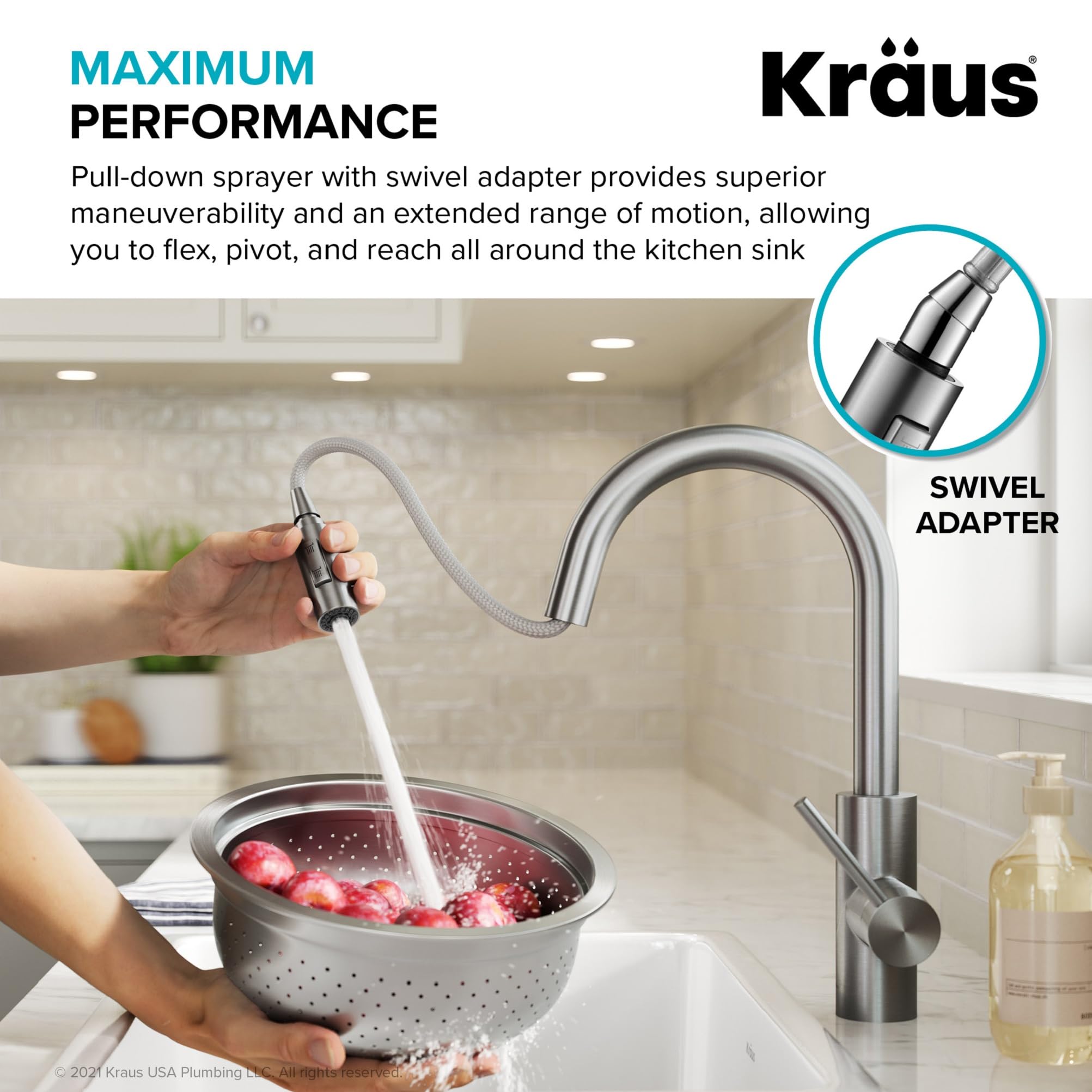 KRAUS Oletto™ Spot Free Stainless Steel Finish Dual Function Pull-Down Kitchen Faucet, KPF-2620SFS (Pack of 4)