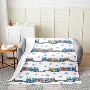 Erosebridal Train Fuzzy Blanket, Cartoon Smoking Engine Throw Blanket for Kids Boys, Construction Vehicles Fleece Blanket for Bed Sofa Couch, Railway Rail Ripple Plush Bed Blanket, Throw Size