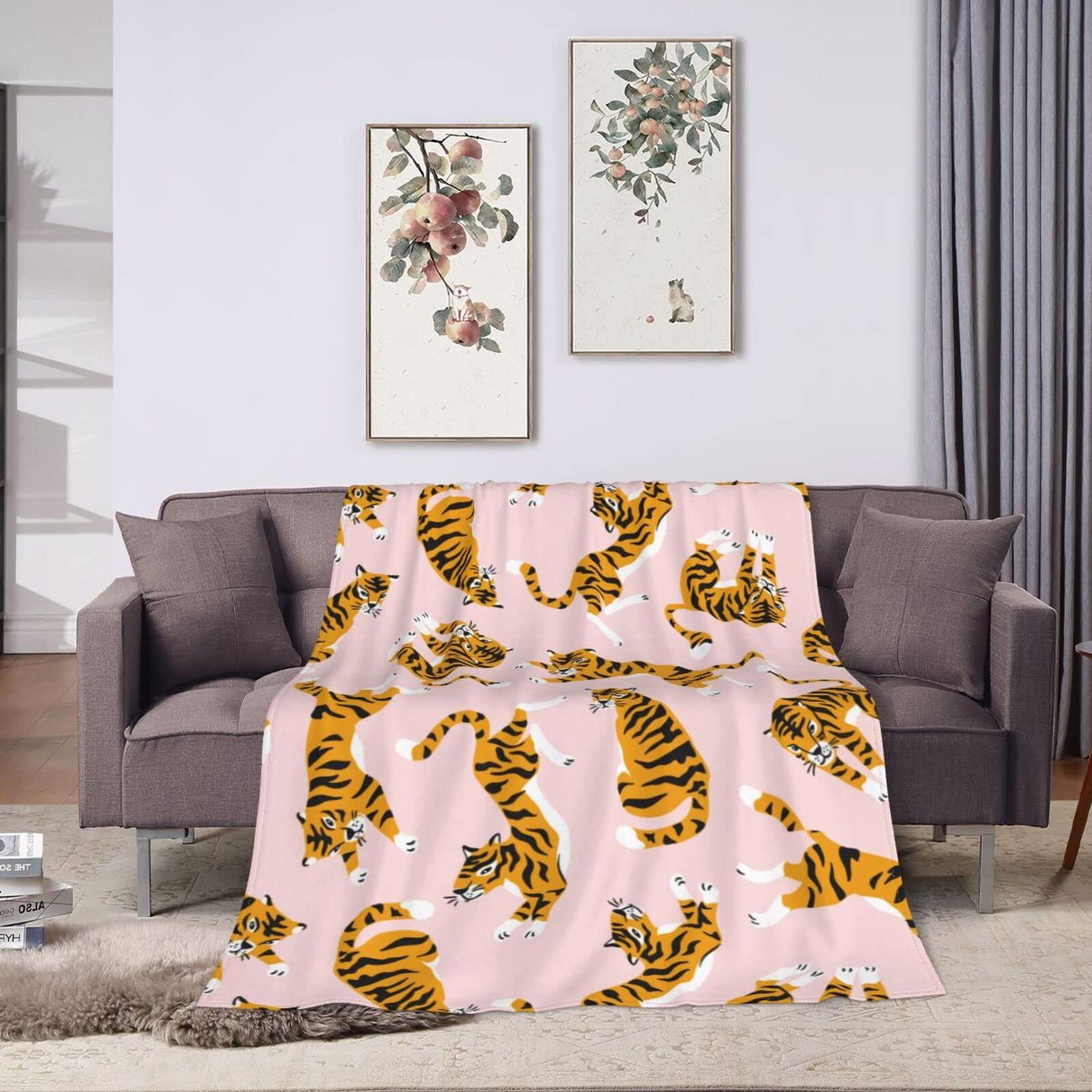 Tiger Blanket Cute Animal Super Soft Warm Bed Throw Blankets for Couch Bedroom Bedding Sofa Office Car Girls Boys Gifts, All Season Cozy Flannel Plush Blanket for Kids Adults, 50"X40"