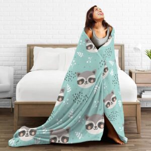 Raccoon Blanket, Super Soft Warm Bedding Cute Cartoon Throw Blankets for Couch Bedroom Bed Sofa Office, All Season Cozy Flannel Plush Blanket Gifts for Girls Boys Teens Adults, 60"X50"