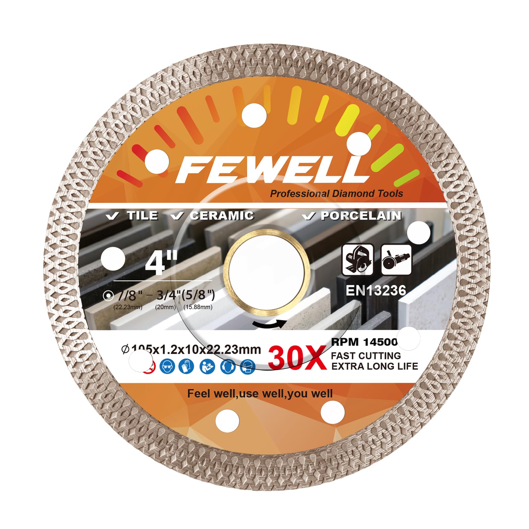 FEWELL 4.5 inch disc Super Thin 1.2mm Diamond Saw Blade, X-Teeth Diamond Dry/Wet Cutting Wheel Blade for Porcelain, Tile and Ceramic (1-Pack)