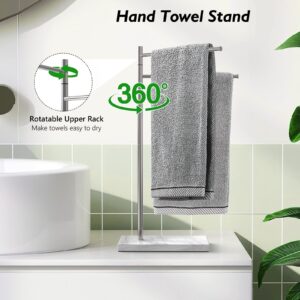 Luxspire Marble Hand Towel Holder, Free Standing Hand Towel Stand, 𝙉𝙖𝙩𝙪𝙧𝙖𝙡 Marble Base Countertop Towel Stand Stainless Steel Swivel Towel Rack for Bathroom Kitchen Countertop, F-Shape