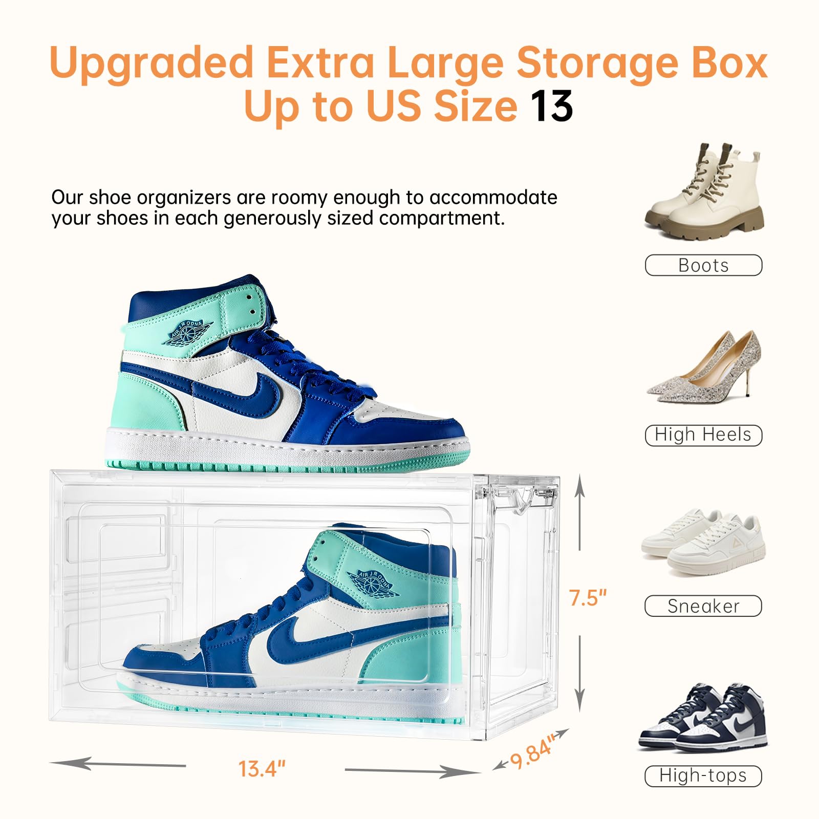 Clemate Upgraded X-Large Shoe Organizer,Shoe Storage Organizer,12 Pack,Shoe Box Clear Plastic Stackable,Drop Front Shoe Box with Clear Door, Shoe Containers For Sneaker Display,Fit up to US Size12