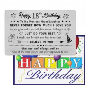 FALOGIJE 18th Birthday Card Gifts for Granddaughter, Birthday Gifts for 18 Year Old Granddaughter, Engraved Metal Wallet Card