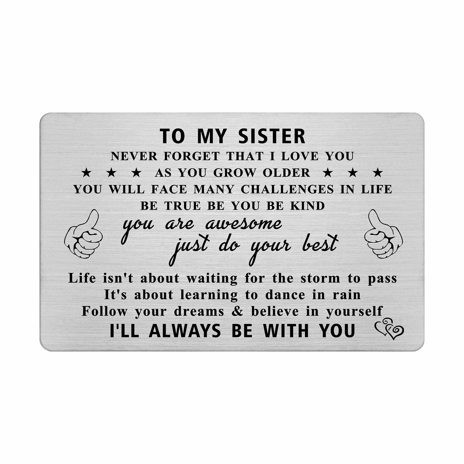 Resdink Sister Gifts from Brother, Best Sister Birthday Card, Engraved Wallet Card for Big Sister, Personalized Christmas Graduation Card to My Favorite Sister, I Love You Sister Gift Ideas, Little