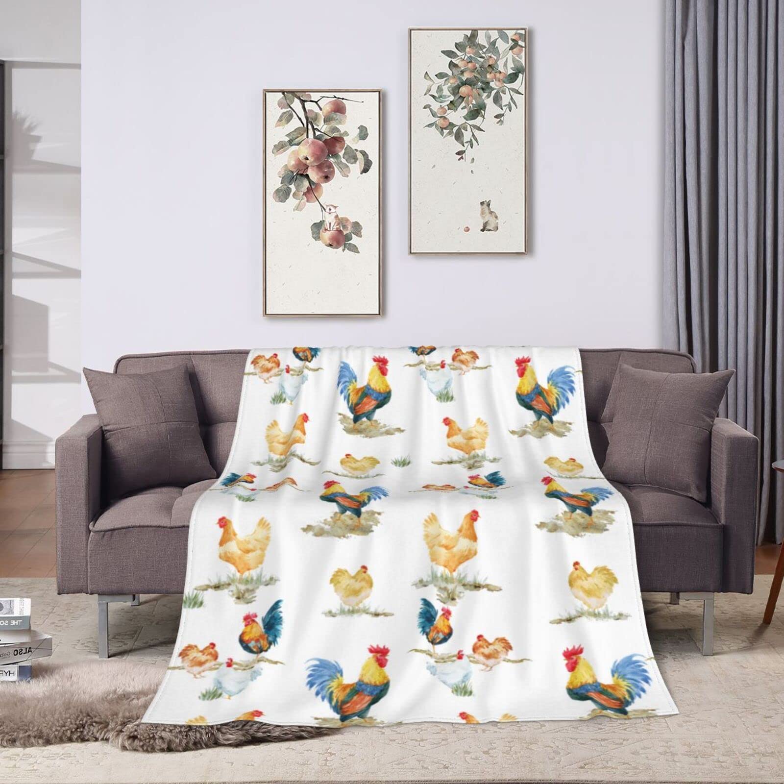 Chicken Rooster Blanket, Rustic Soft Warm Bed Bedding Throw Blankets Girls Boys Gifts for Couch Bedroom Sofa Office, All Season Cozy Flannel Plush Blanket for Kids Adults, 50"X40"