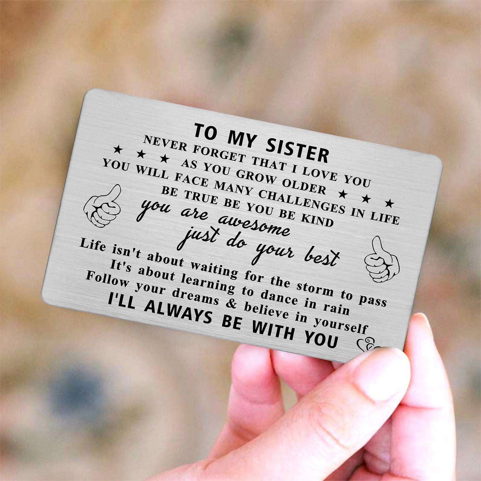 Resdink Sister Gifts from Brother, Best Sister Birthday Card, Engraved Wallet Card for Big Sister, Personalized Christmas Graduation Card to My Favorite Sister, I Love You Sister Gift Ideas, Little