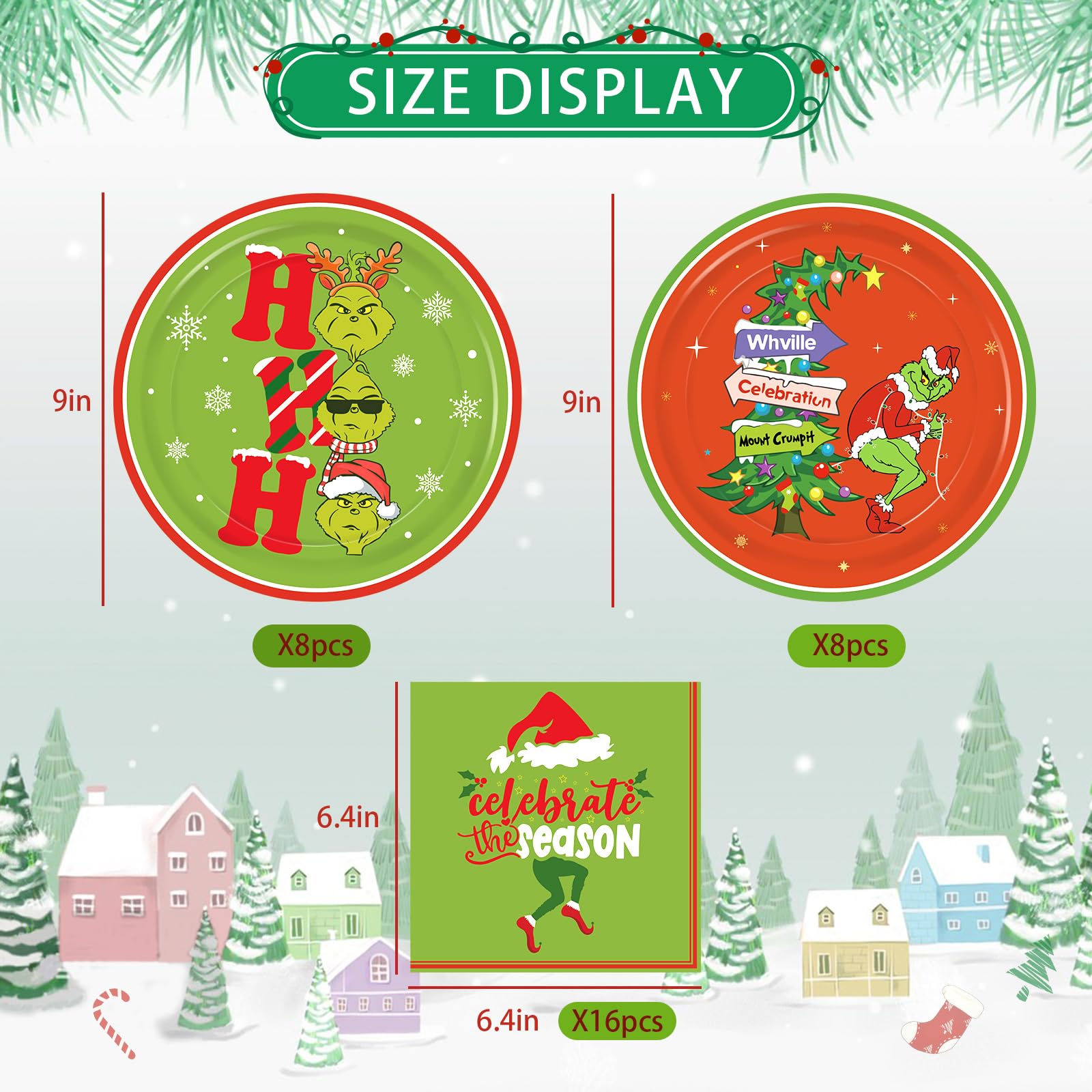 Christmas Party Plates and Napkins Table Decorations - 32 Pack Christmas Paper Plates Party Decorations Dinnerware Set for Xmas Holiday Birthday Baby Shower Party Favors, Serve 16