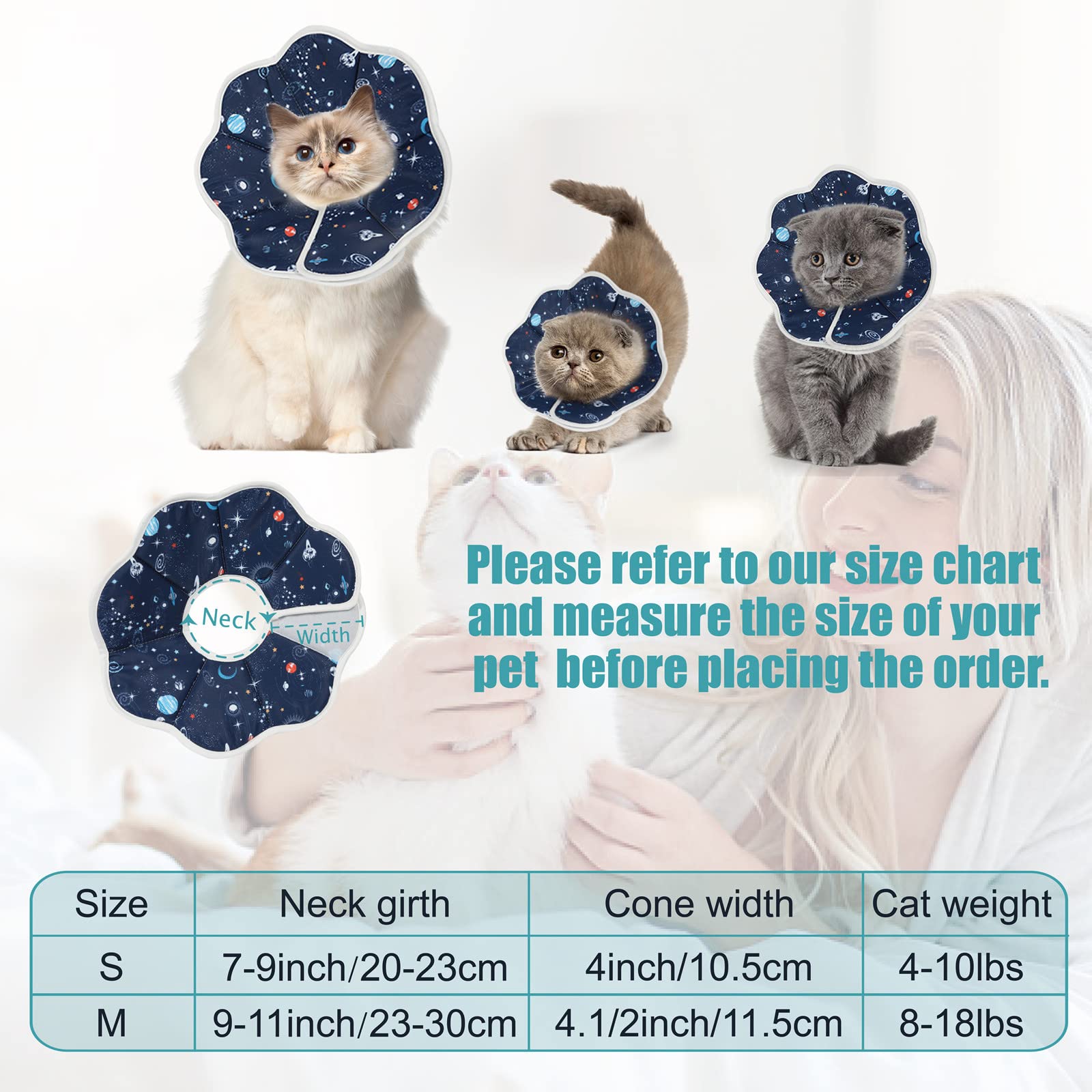 WPLQGL Cat Cone Collar Soft, Cat Cones After Surgery, Recovery Collars, Waterproof, Soft, Size Adjustable,Suitable for Bathing, Grooming, Preventing Scratching and Licking (M (Neck:9-11 in))