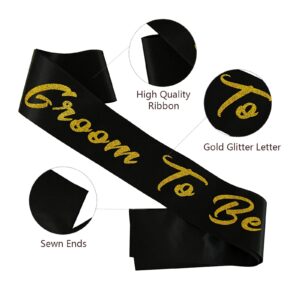 Bride and Groom to Be Sash Set, White and Black Satin Soft Sashes with Gold Glitter Letter for Bridal Shower Engagement Bachelorette Party Decorations Supplies