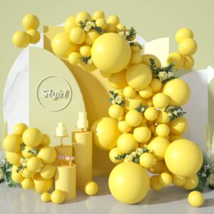 styirl yellow party latex balloons - 154 pcs 5/10/12/18 inch birthday party balloons for halloween/christmas/graduation decorations, yellow globos ballons decorations for mickey theme party