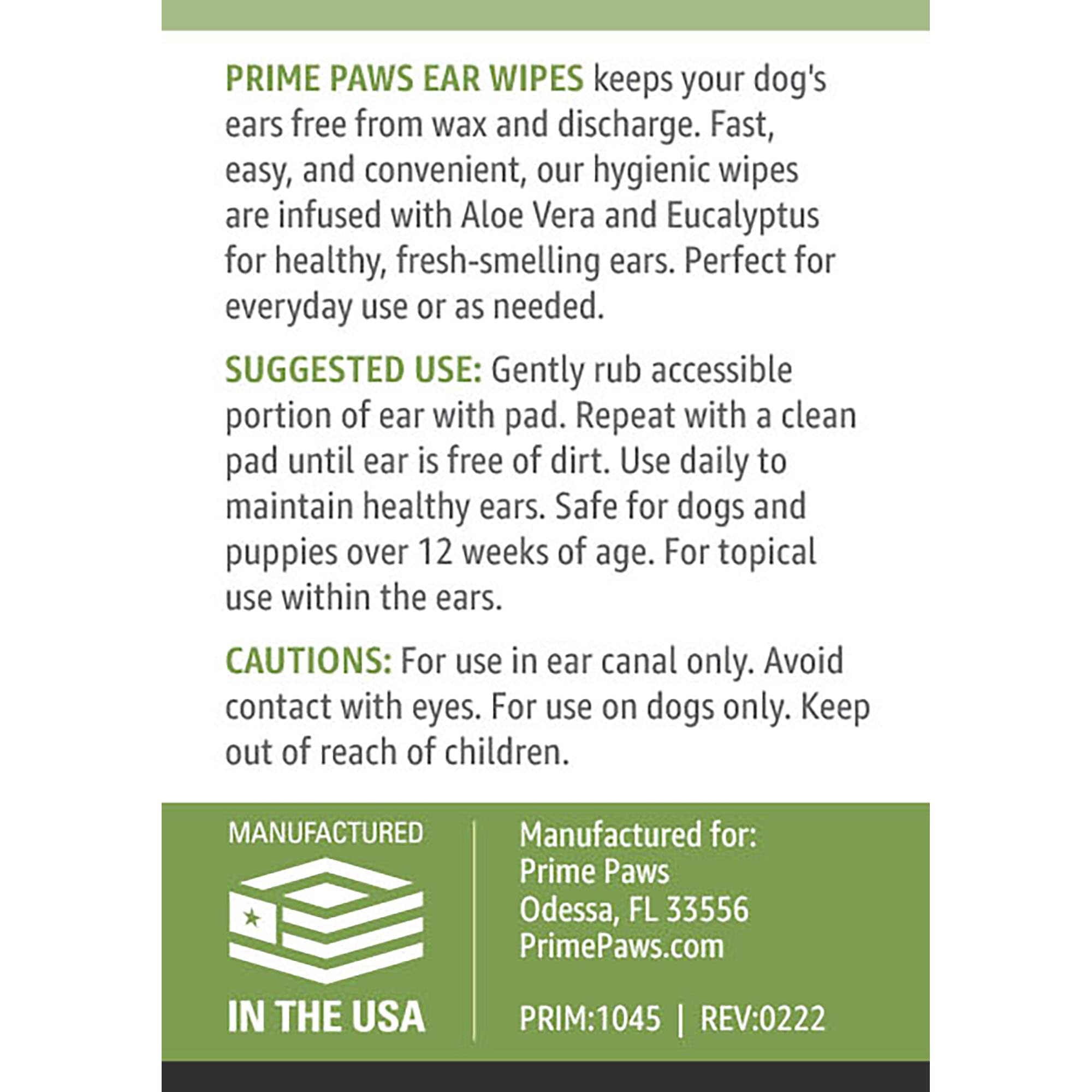 Prime Paws Ear Wipes for Dogs - Address Itchy Dog Ears & Help Remove Wax - Dog Ear Cleaner Wipes for Daily Ear Care - Canine Otic Cleanser Wipes with Aloe Vera & Pet-Safe Eucalyptus - 100 ct