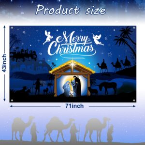 Christmas Nativity Backdrop Decoration, Merry Christmas Outdoor Religious Nativity Scene Banner, Holy Night Photo Booth Background Xmas Photography for Holiday Xmas Winter New Year Party, 43 x 73 Inch