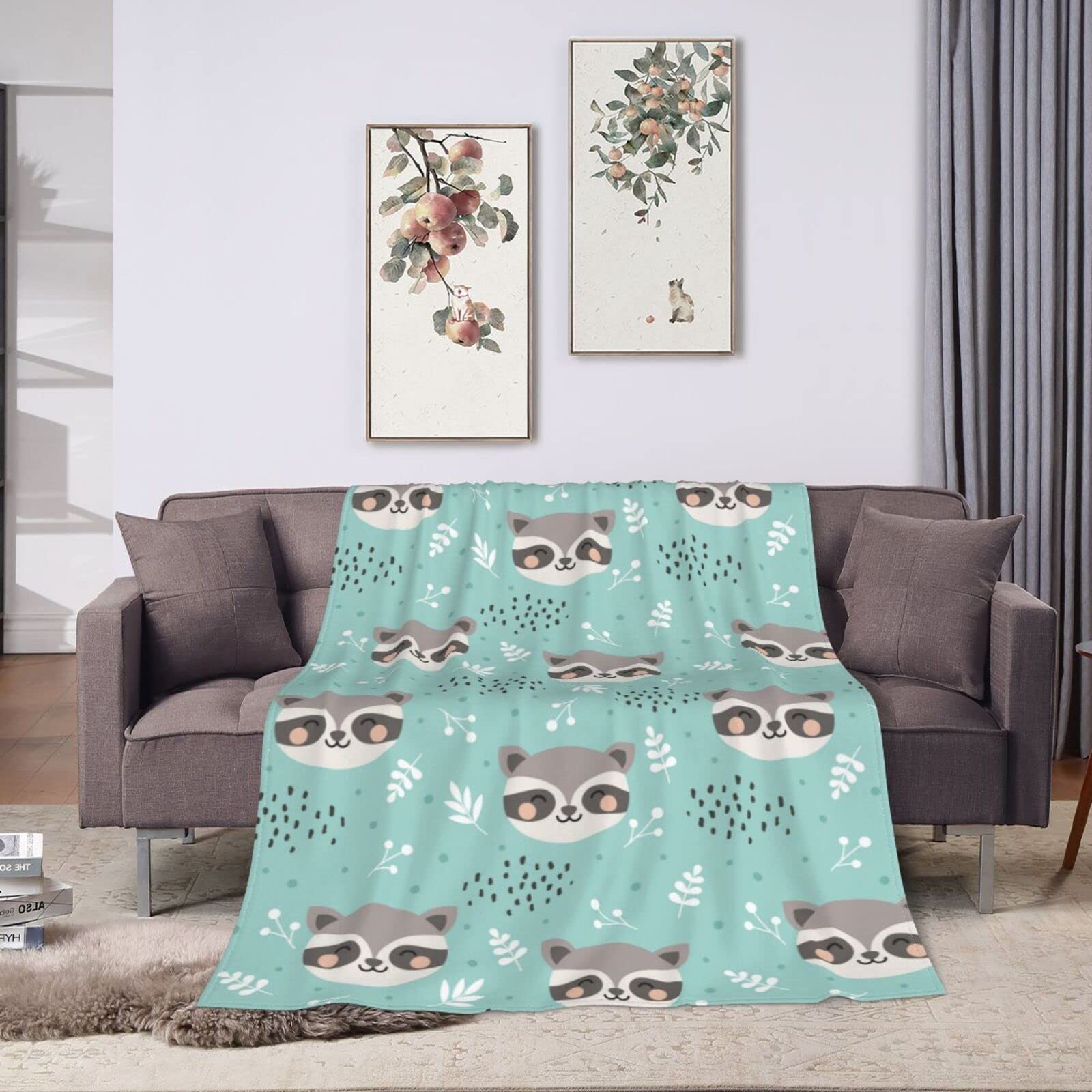 Raccoon Blanket, Super Soft Warm Bedding Cute Cartoon Throw Blankets for Couch Bedroom Bed Sofa Office, All Season Cozy Flannel Plush Blanket Gifts for Girls Boys Teens Adults, 60"X50"