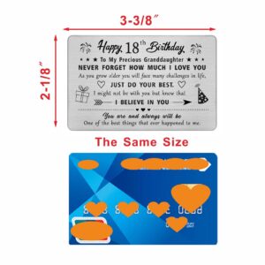 FALOGIJE 18th Birthday Card Gifts for Granddaughter, Birthday Gifts for 18 Year Old Granddaughter, Engraved Metal Wallet Card