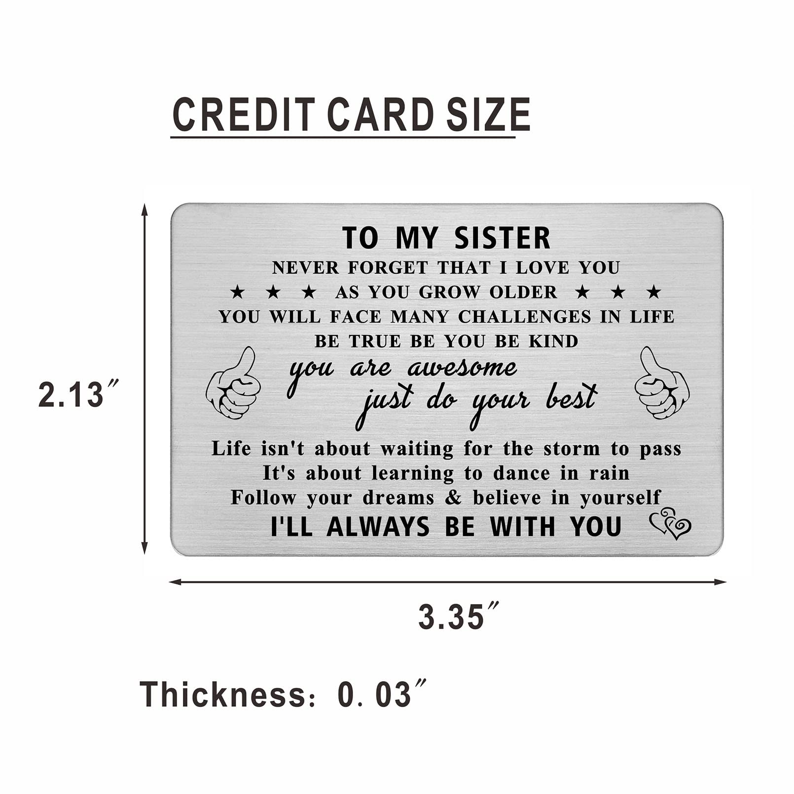 Resdink Sister Gifts from Brother, Best Sister Birthday Card, Engraved Wallet Card for Big Sister, Personalized Christmas Graduation Card to My Favorite Sister, I Love You Sister Gift Ideas, Little