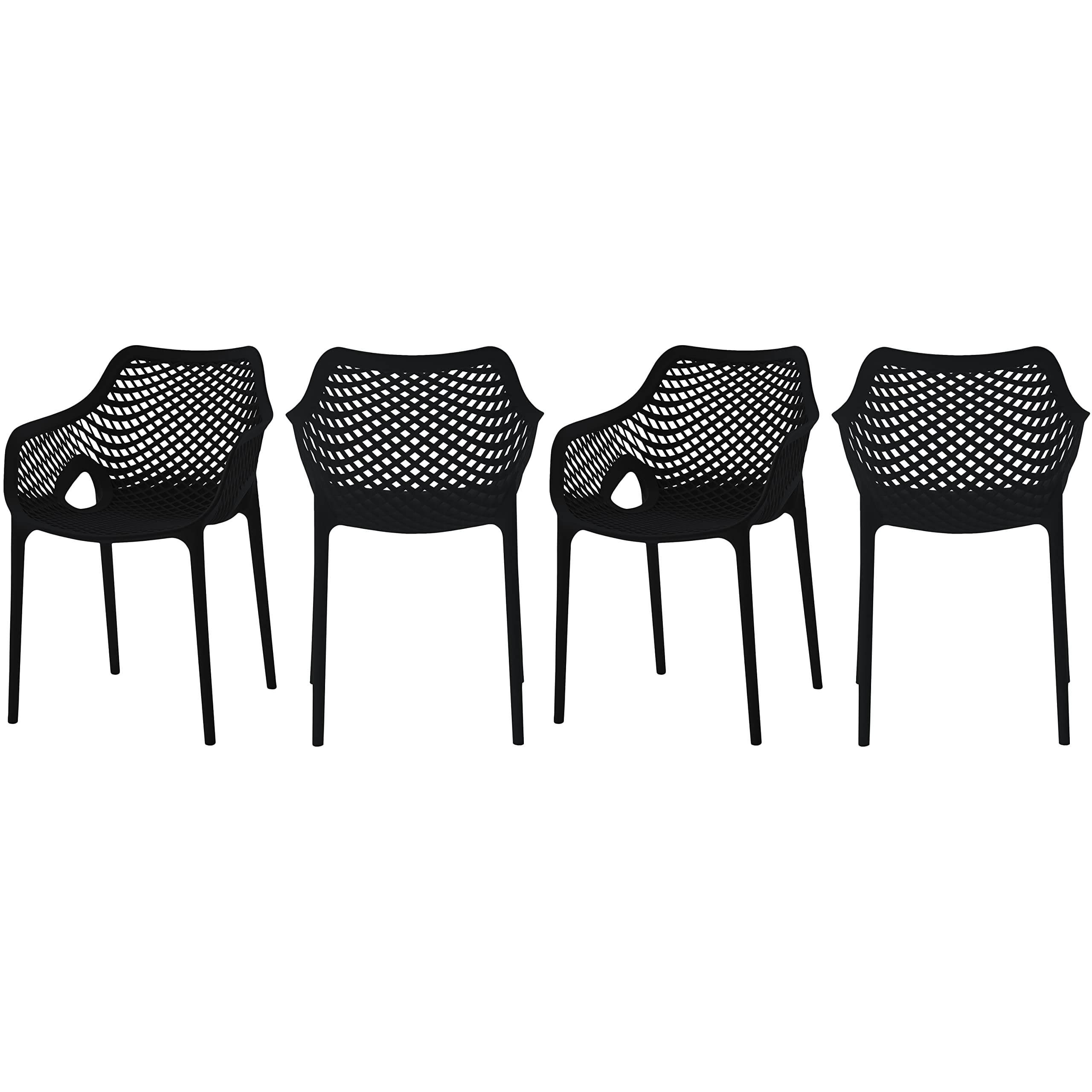 Meridian Furniture 329Black Modern | Contemporary Patio Dining Chair with Polypropylene Plastic, Weather Resisting for Indoor or Outdoor Use, Set of 4, 22.5" W x 24.5" D x 31.5" H, Black