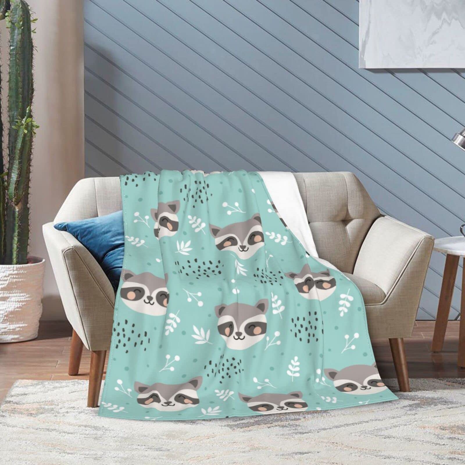 Raccoon Blanket, Super Soft Warm Bedding Cute Cartoon Throw Blankets for Couch Bedroom Bed Sofa Office, All Season Cozy Flannel Plush Blanket Gifts for Girls Boys Teens Adults, 60"X50"