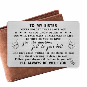 Resdink Sister Gifts from Brother, Best Sister Birthday Card, Engraved Wallet Card for Big Sister, Personalized Christmas Graduation Card to My Favorite Sister, I Love You Sister Gift Ideas, Little