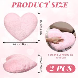 Remerry 2 Pieces Soft Heart Throw Pillow Plush Heart Shaped Decorative Pillow Faux Rabbit Fluffy Heart Shaped Cushion for Girl on Valentine's Day Fit for Living Bed Dining Sofa Car(Pink)